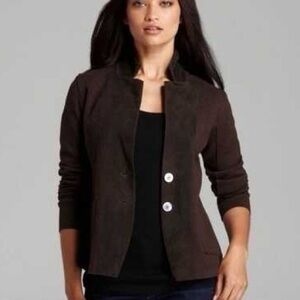 Eileen Fisher merino wool and lamb leather blazer jacket